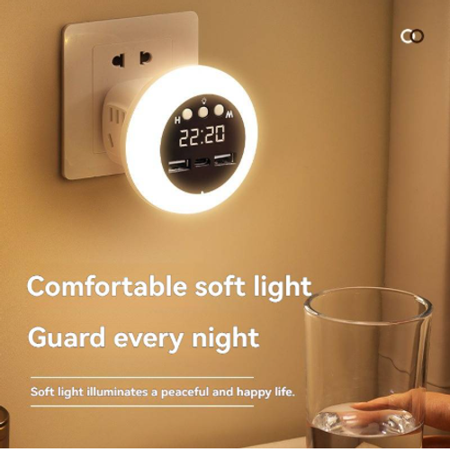 USB+Lamp+Clock+Remote ControlLED Multifunctional Socket Night Lamp for Eye Protection in Bedroom