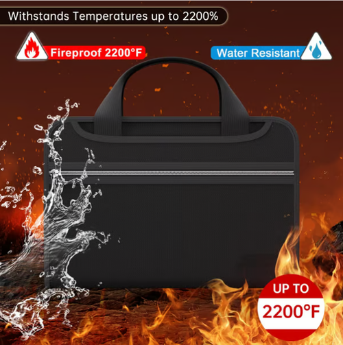 Fireproof File Folder with Handle, Large-Capacity A4 Document Bag