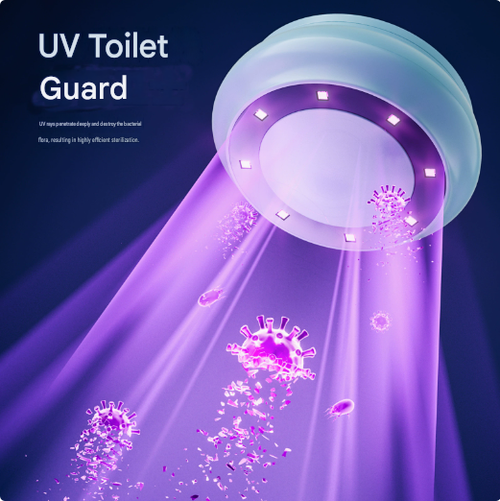 Portable UV disinfection lamp for toilet, with sensor and USB rechargeable design.