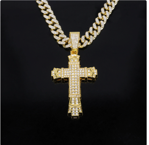 ✝️Luxury Cuban chain necklace with thick cross pendant in  gold plated color, making you the brightest
