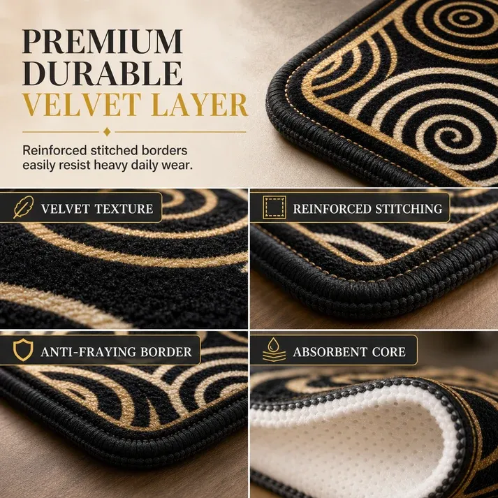 Geometric Flannel Door Mat – Water & Oil Absorbing Doormat for Kitchen, Bathroom & Entryway
