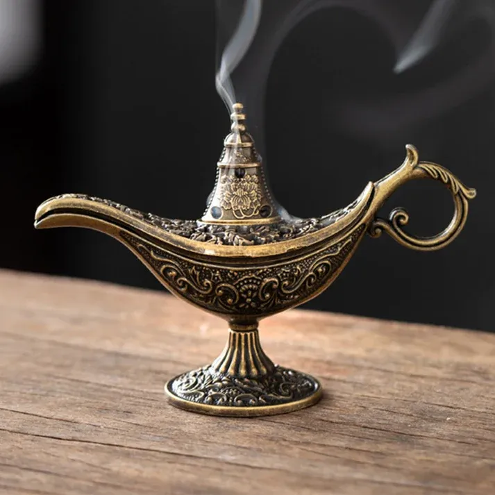 Retro incense burner in the shape of Aladdin's magic lamp - elegant, decorative, calming