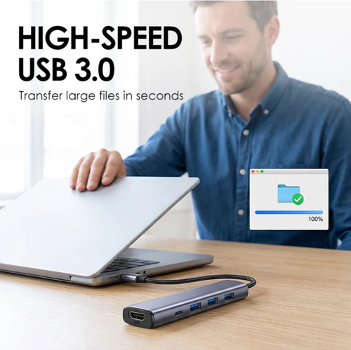 Portable 5-in-1 USB-C Hub with 4K HDMI Output
