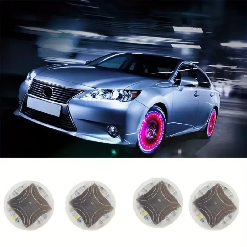 Solar LED Valve Bonnet Light, 4 Modes, 12 LED Wheel Center Tire Decorative Lights, Car Motorcycle Pickup Truck Tire Nozzle Cover Lighting, Solar Lithium Battery