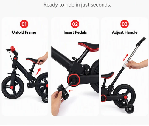 4-in-1 Verwandelbares Kinder-Dreirad, Laufrad & Kinderwagen