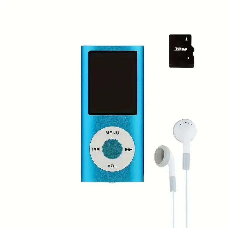 1 Portable MP3 Music Player with 32GB Memory Card, LED Display, Rechargeable Li-Polymer Battery, Wired Earphones, Volume Control, SD Card Support