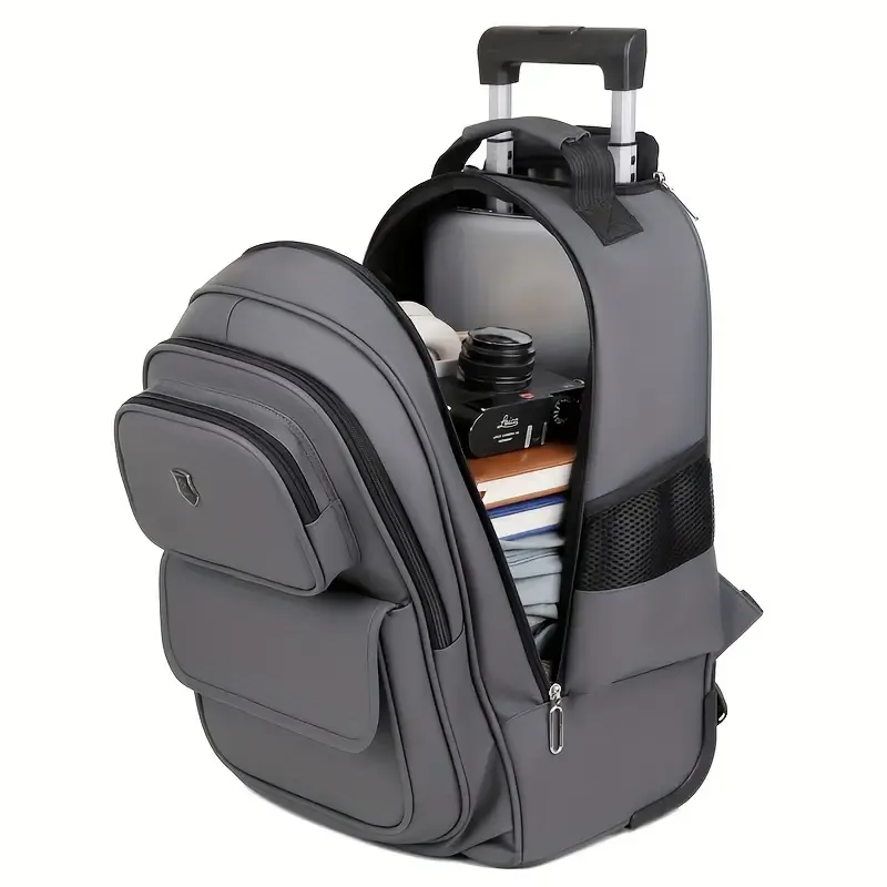 Multi-Functional Rolling Backpack, High-Quality Oxford Material, Large Capacity, Multiple Storage Compartments, Quiet Wheels, Hidden Telescopic Handle, Unisex Casual Fashion, Men's Shoulder Bag for Travel and Leisure