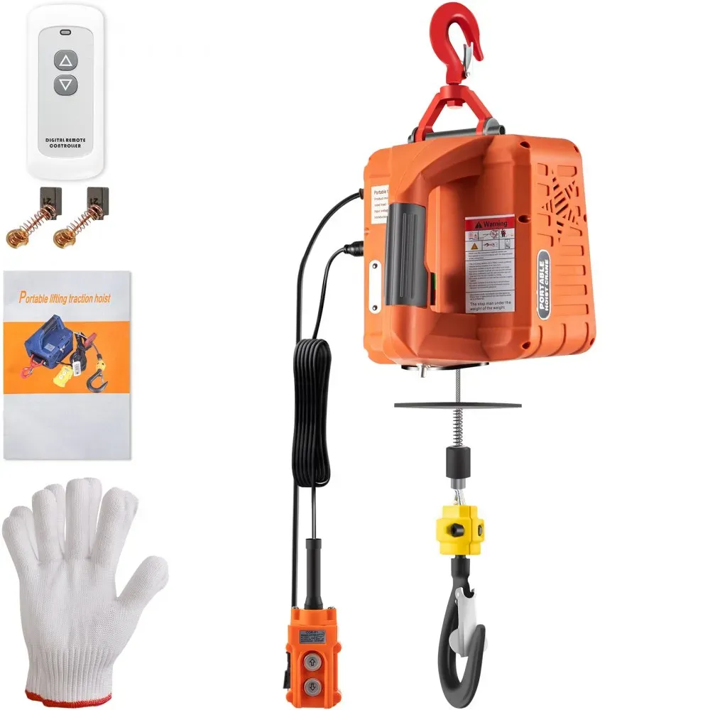 3-in-1 Electric Hoist Winch 1100lbs, Overload Protection, Towing & Lifting, Wireless Remote, 25ft Lifting Height, 220V Power, Manual Control