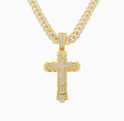 ✝️Luxury Cuban chain necklace with thick cross pendant in  gold plated color, making you the brightest