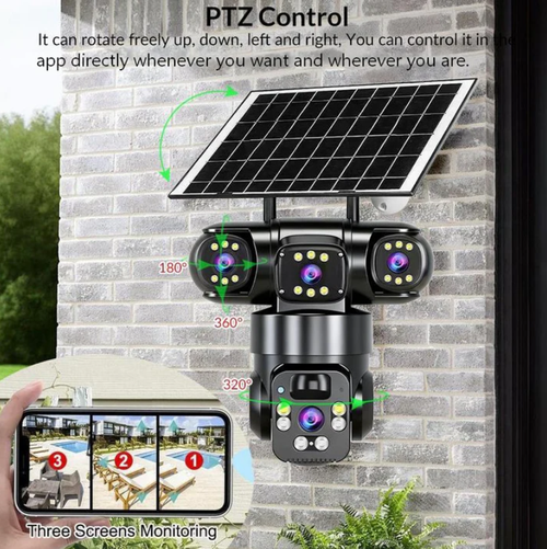 9MP Outdoor Wi-Fi Security Camera | 10x Zoom, 3 Lenses, 360° PTZ | IP66 Waterproof, Color Night Vision, Two-Way Audio, Motion Tracking