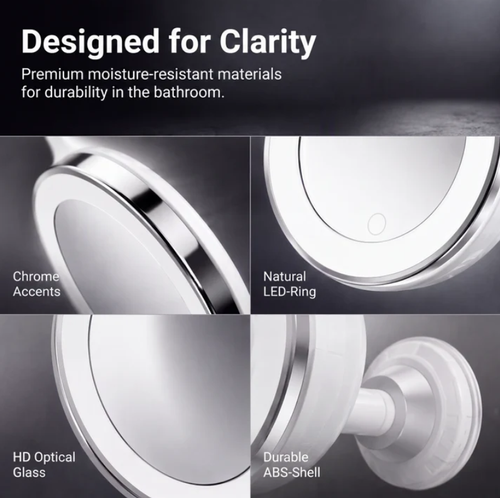 10x Magnifying Makeup Mirror with LED Light and Suction Cup