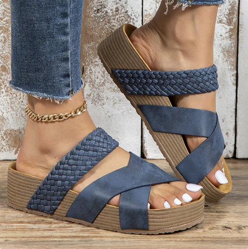 Women's Criss-Cross Woven Strap Wedge Sandals –