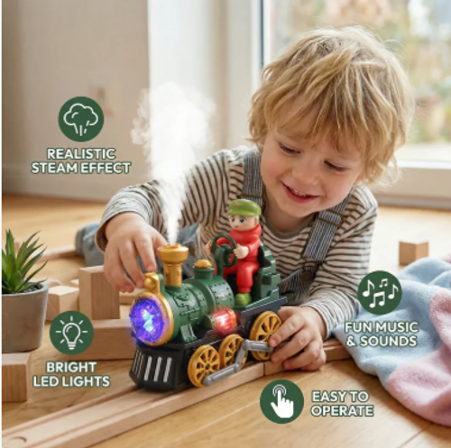 Cute Steam Train Toy with Lights, Music & Realistic Steam Effect