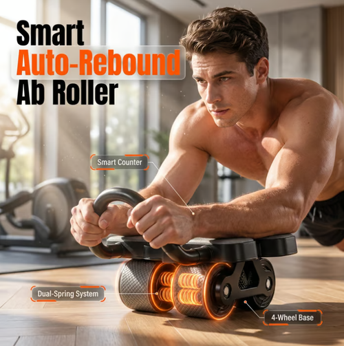 💪🏋️‍♀️Smart four-wheel abdominal exercise roller with automatic rebound and digital display