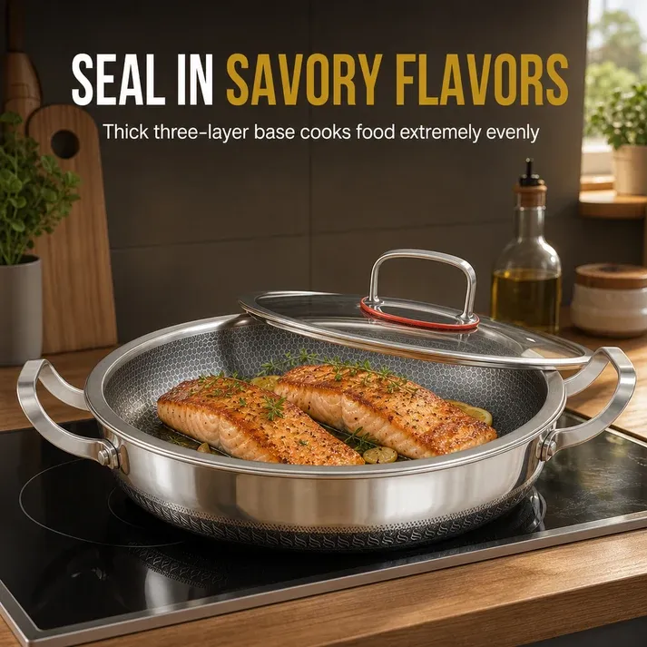 Thickened Stainless Steel Nonstick Stir Fry Pan with Lid Flat
