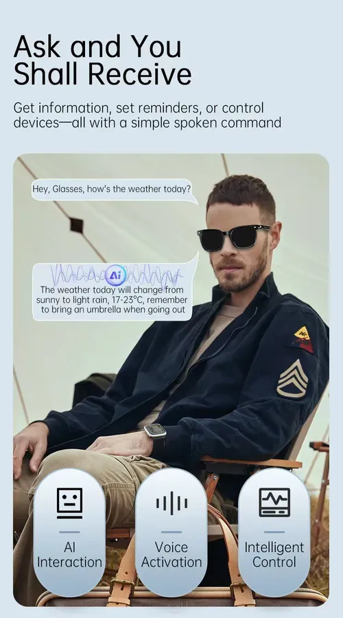 AI Smart Bluetooth Audio Sunglasses: UV protection, crystal-clear vision, hands-free calling and music playback, remote photography