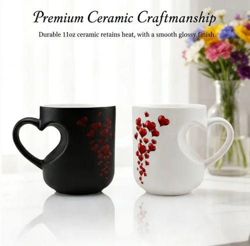 changing Ceramic Mug with Heart-shaped Handle