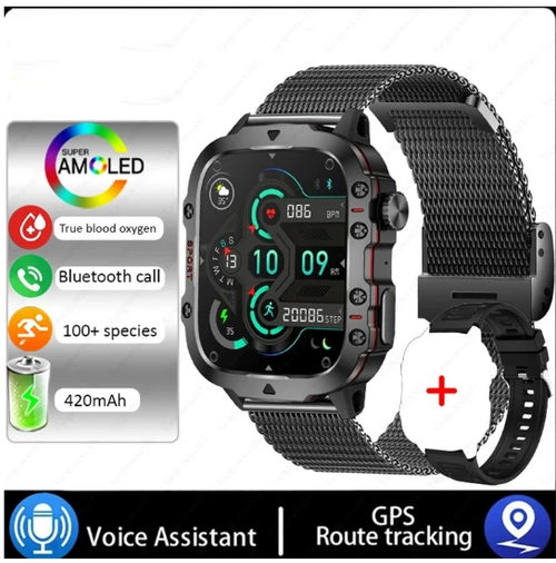 🔥 Rugged Outdoor Smart Watch - 100+ Sports Modes（Two straps）