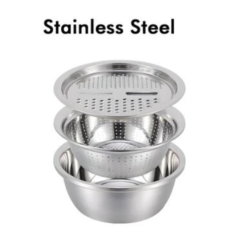 Stainless Steel Strainer With 3 In 1 Slicer, Dicer And Grater