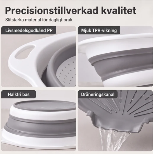 3-piece collapsible colander set with drain base