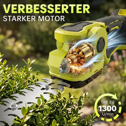 Battery-powered hedge and grass shears — 2-in-1, 45-degree swivel head