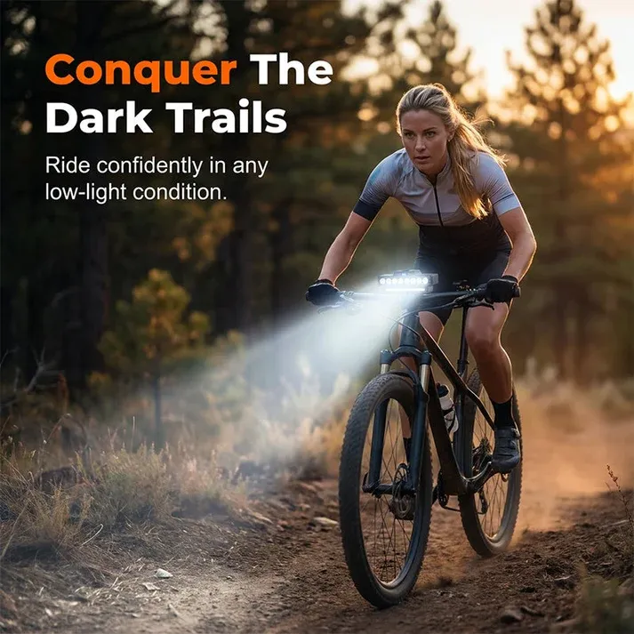 Ultra-Bright Bike Light – Dual Beam, 30 LEDs & Real-Time Display – Up to 20H Runtime, Type-C & Remote