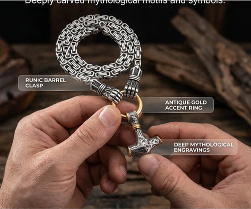 Viking Thor's Hammer Necklace – Stainless Steel Byzantine Chain  Gold 70 cm ⚡