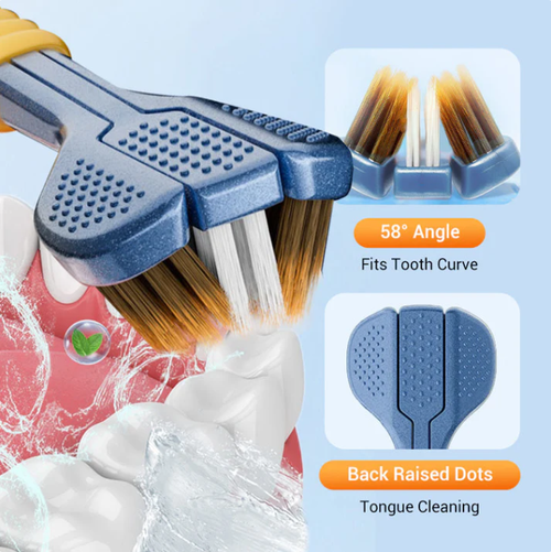 Three-headed multi-angle cleaning toothbrush