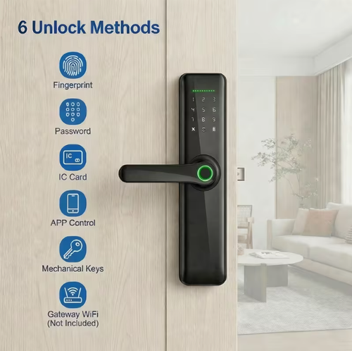 Smart Door Lock with Handle: Fingerprint Keyless Entry,