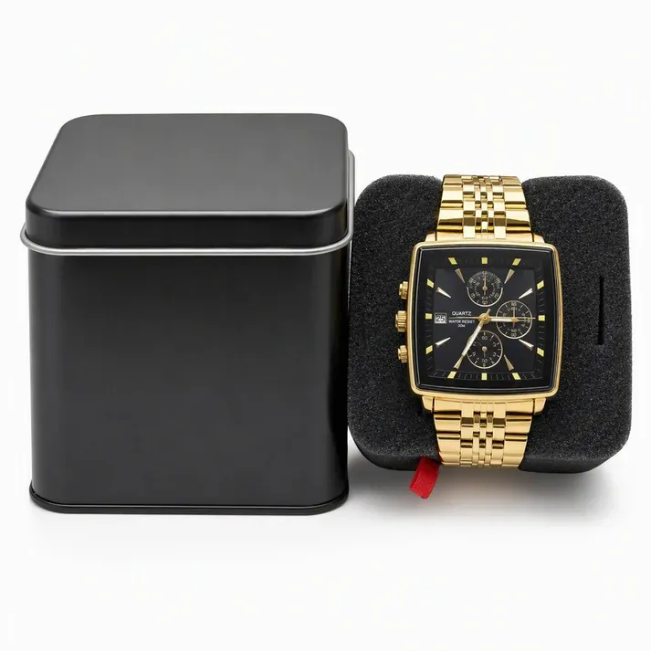 Men's Business Quartz Watch with Stainless Steel Band Waterproof Luminous Hands and Date Display