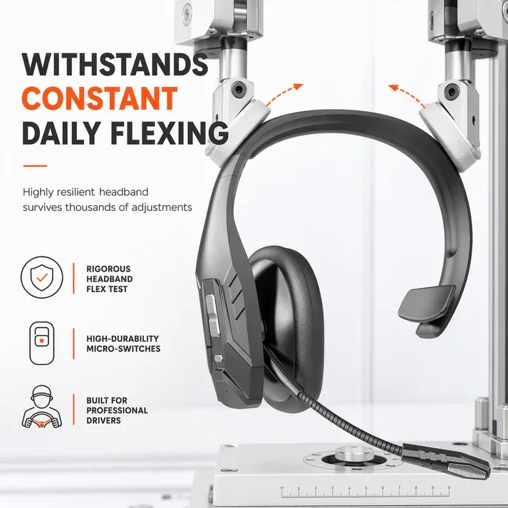 Wireless Bluetooth Call Center Headset with ENC Environmental Noise Cancellation and Auto Pairing for Customer Service and Truck Drivers