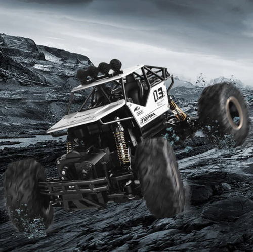 A remote-controlled climbing car made of lightweight metal,