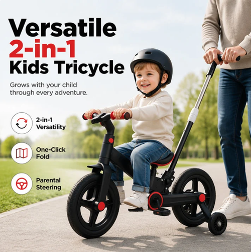 4-in-1 Verwandelbares Kinder-Dreirad, Laufrad & Kinderwagen