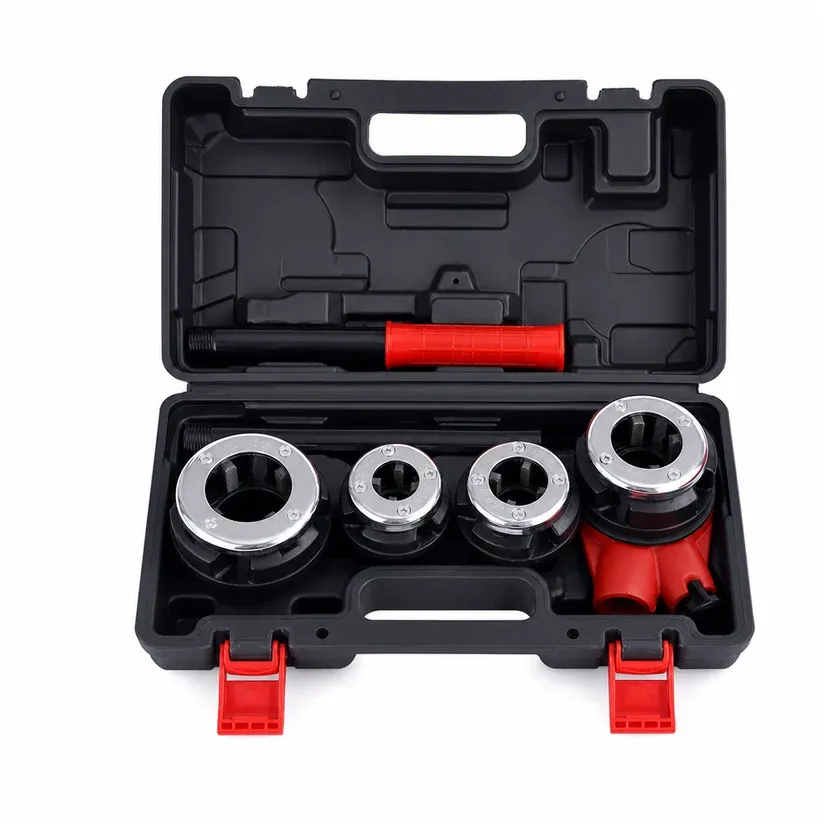Manual Pipe Threading Tool Kit – Ratchet Handle & Die Heads, Cut Clean Pipe Threads with Less Effort