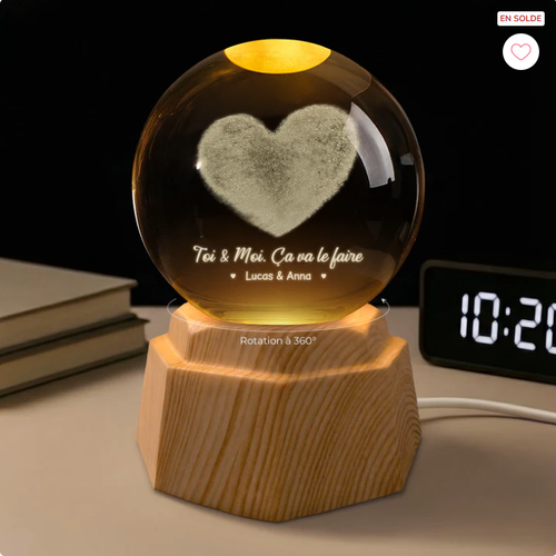 Veilleuse Boule De Cristal 3D Personnalisée Couple - Notre Amour Ensemble Depuis