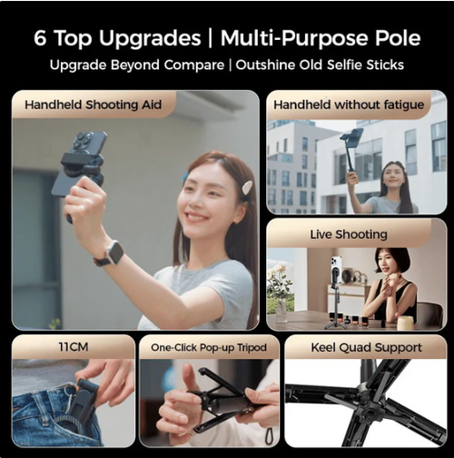 4-in-1 multifunctional magnetic selfie stick with 360° rotation
