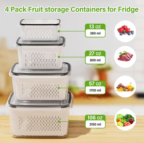 🍓 Refrigerator Food Storage Containers – Keep Fruits Fresh4-piece set