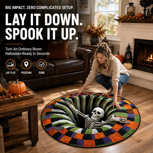 3D Halloween Skull Illusion Rug