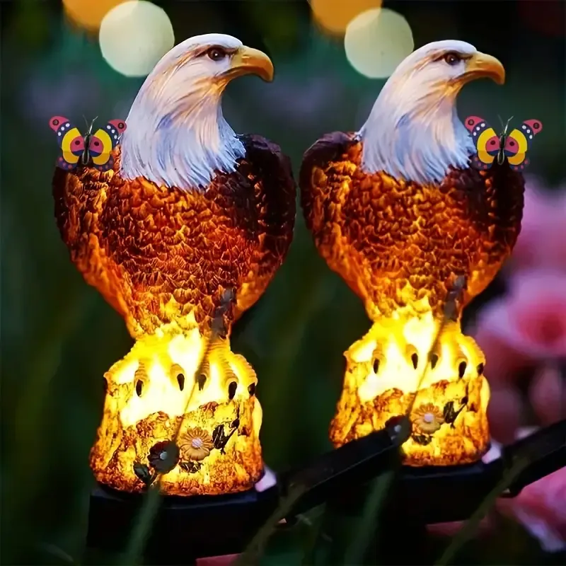 Solar-powered eagle ground plug lights