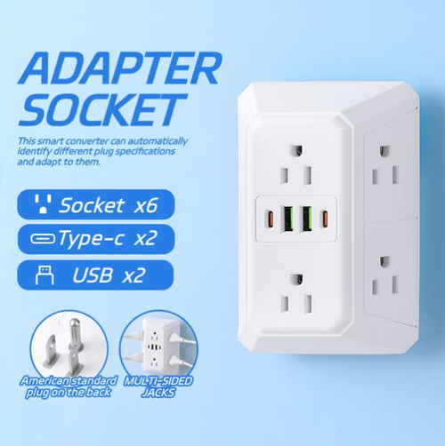 USB Wall Charger, Surge Protector, 6-Outlet Extender with 4