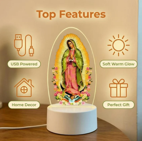 🙏Inspiring acrylic LED night light✝️Prayer lamp with image of the Virgin Mary