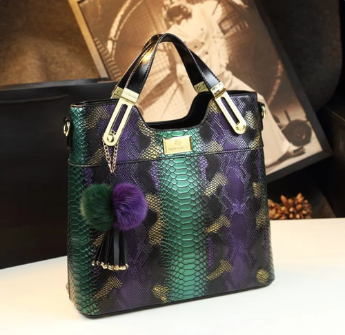 Elegant Snake-Look PU Leather Tote Bag - Premium Handbags