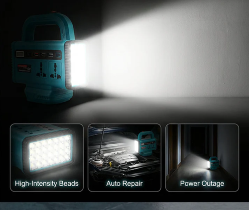 Portable Power Inverter with LED Work Light   Battery capacity: 9000 mAh