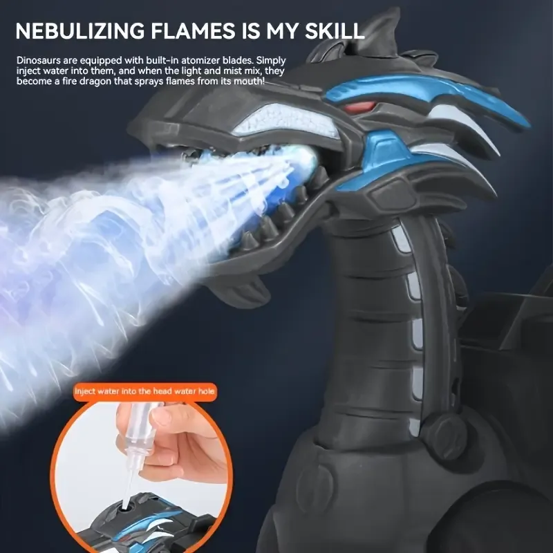 Interactive Walking Dinosaur Toy with Flamethrower, Lights and Sounds - Blue and Black