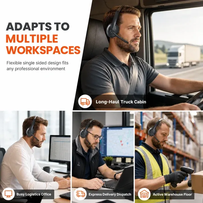 Wireless Bluetooth Call Center Headset with ENC Environmental Noise Cancellation and Auto Pairing for Customer Service and Truck Drivers