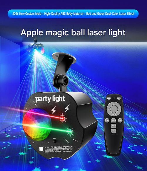 Red and green laser colored lights, voice-activated remote control, RGB magic ball disco lights