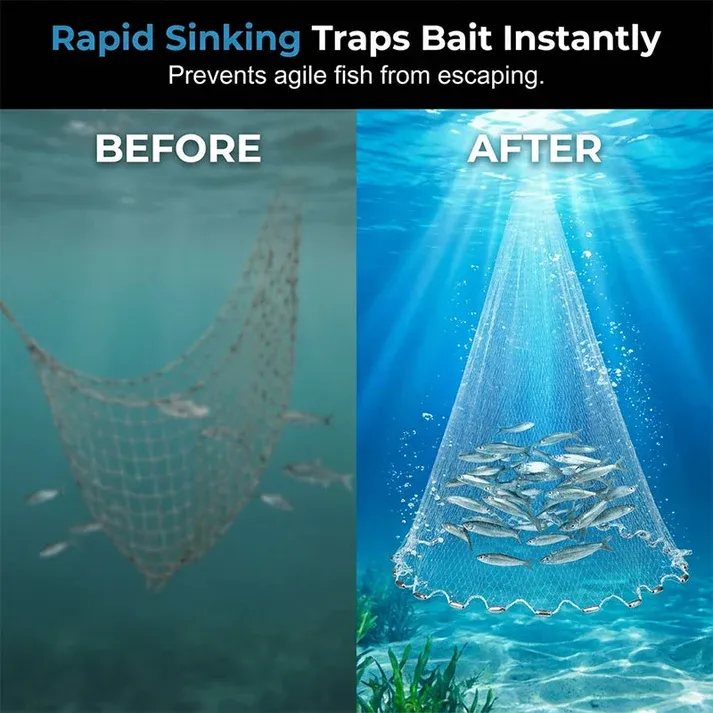 Easy-Throw Cast Net – Heavy-Duty Mesh, Rapid Sinking, Versatile 🌊