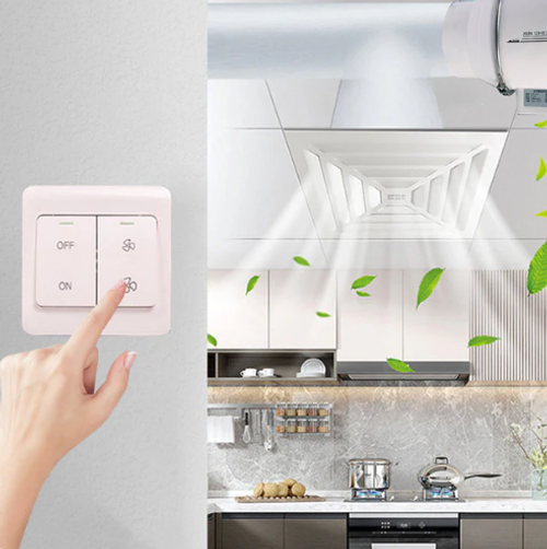 Plastic-sealed motor, oil-proof, moisture-proof, waterproof, quiet, high-power kitchen exhaust fan with diagonal flow duct and booster ventilation.