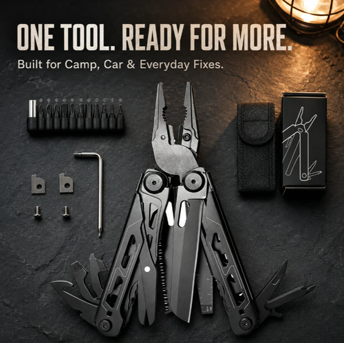 16-in-1 Camping Multi-Tool with Full-Size Scissors & Carrying Pouch
