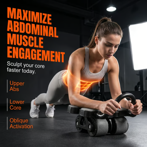 💪🏋️‍♀️Smart four-wheel abdominal exercise roller with automatic rebound and digital display